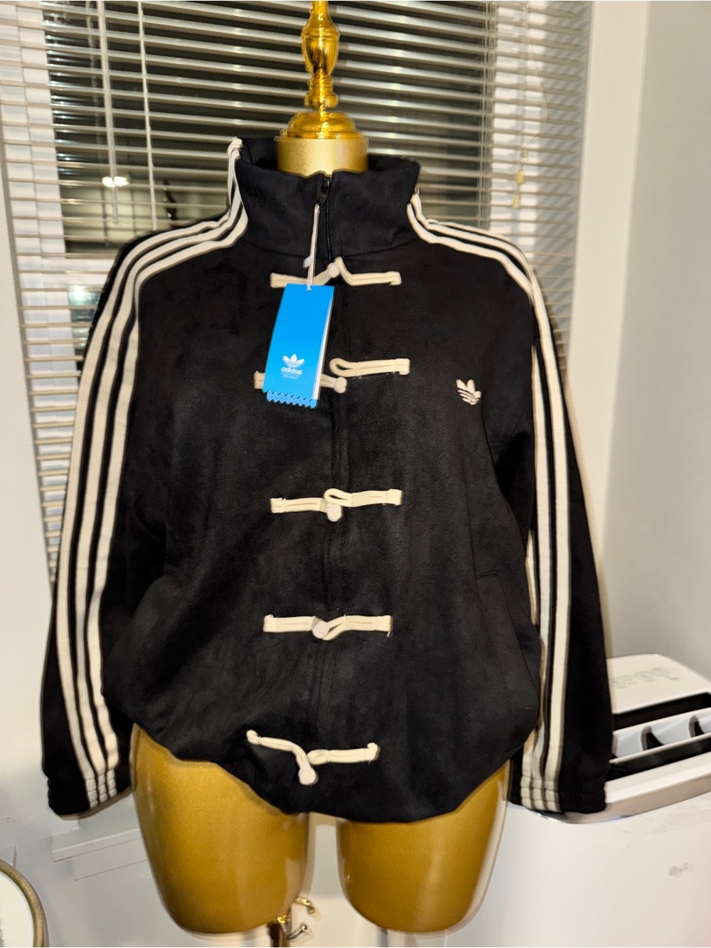 adidas Black Bomber Jacket with White Stripe Accents